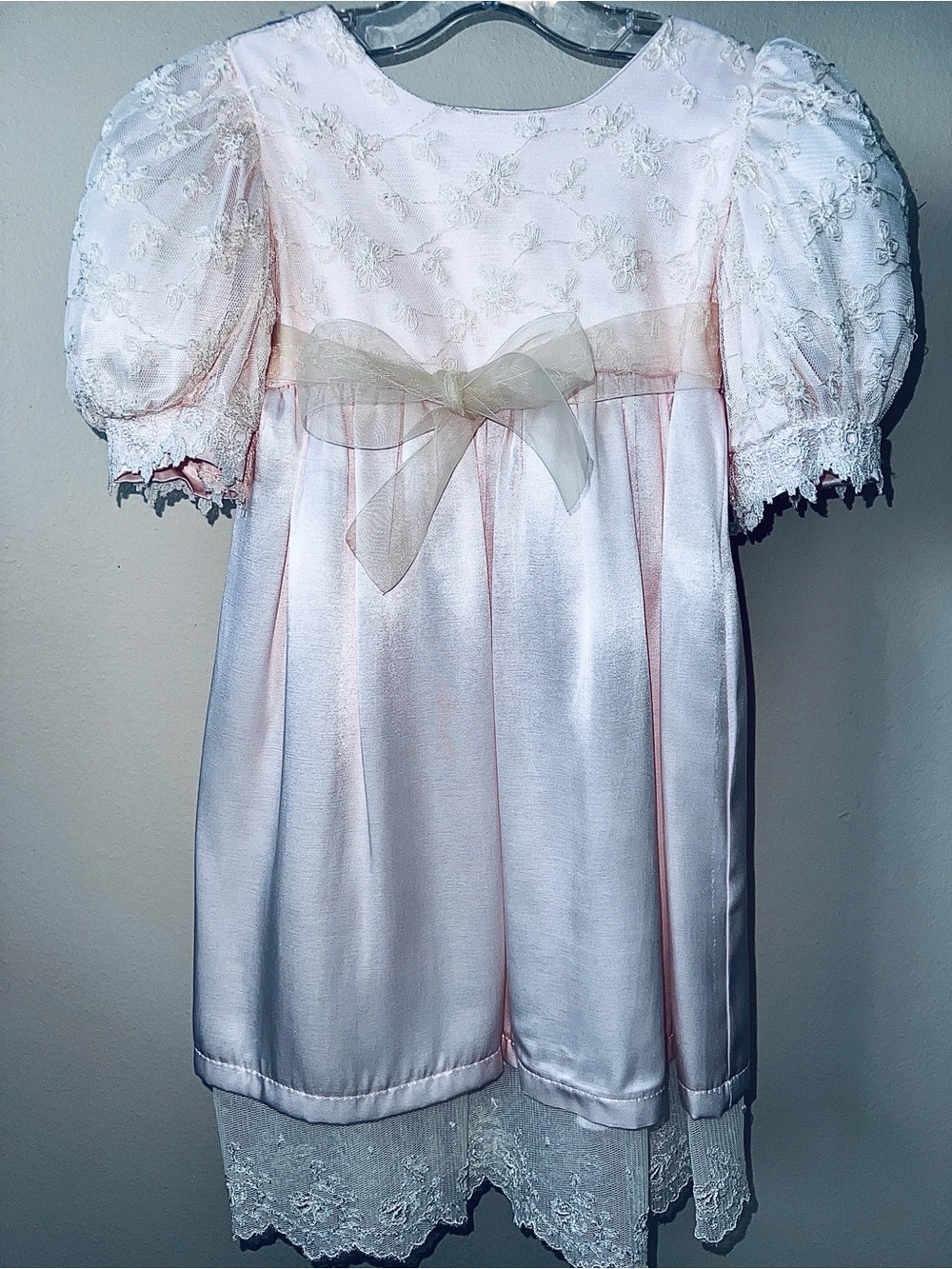 Vintage Deadstock Cottagecore, Balletcore Pink Satin & Lace  Dress Sz.3T